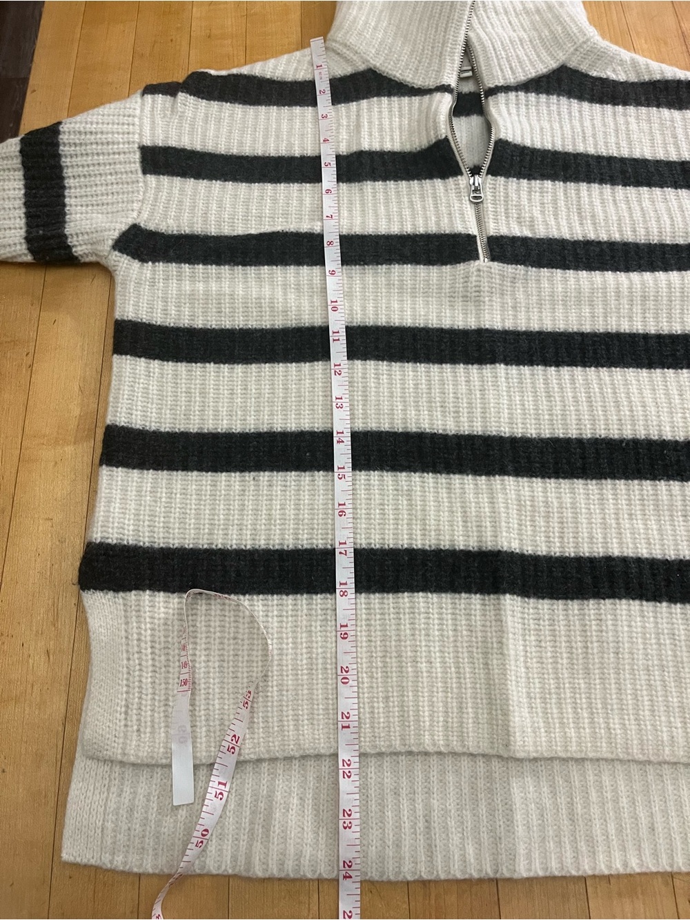 Alex Mill Felix Striped Merino Wool Half Zip Sweater Cream Charcoal XS - Picture 12 of 13
